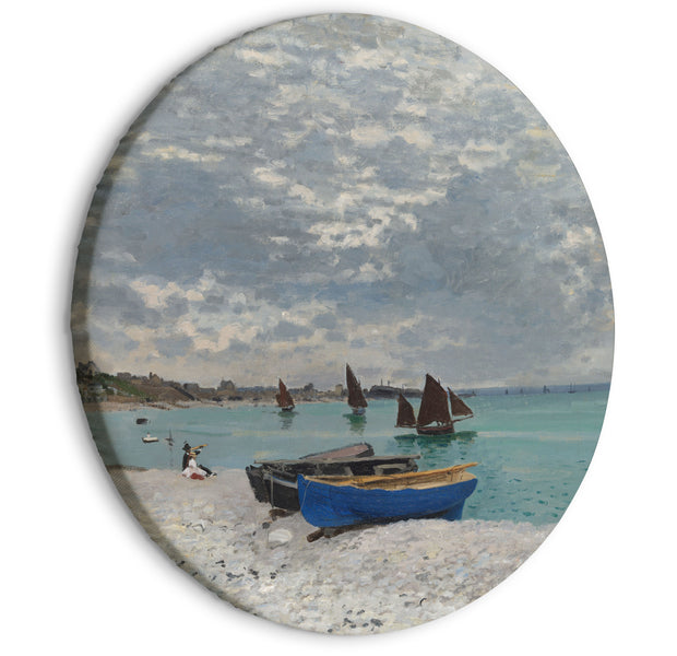 Round Canvas Print - Sainte-Adresse Beach, Claude Monet - Boats on the Seashore