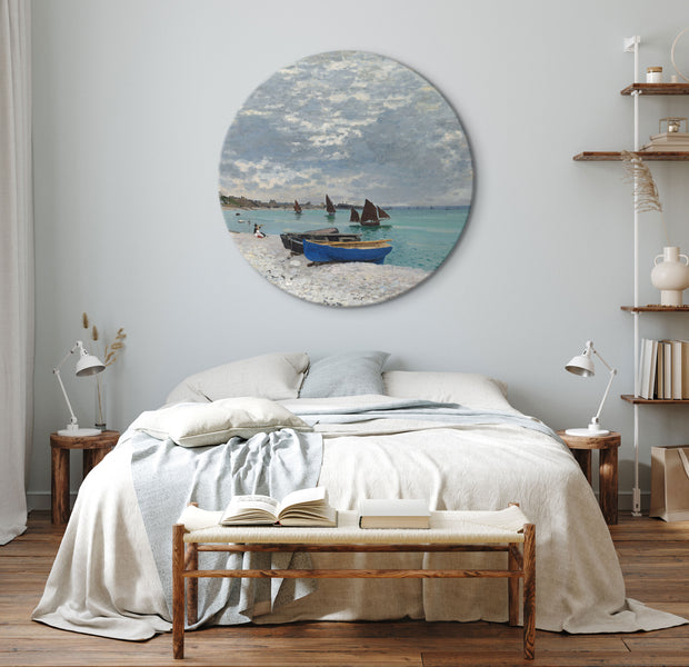 Round Canvas Print - Sainte-Adresse Beach, Claude Monet - Boats on the Seashore