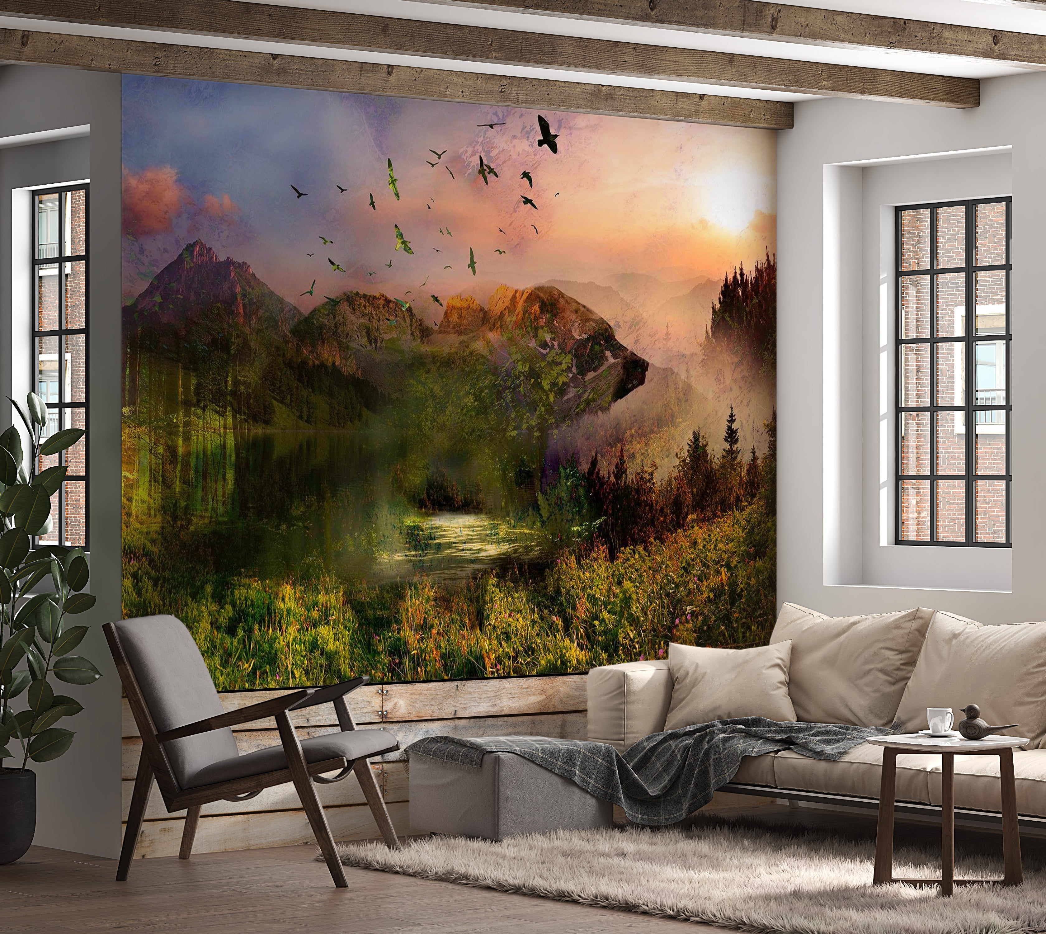 Landscape Wallpaper Wall Mural - Mountain Bear