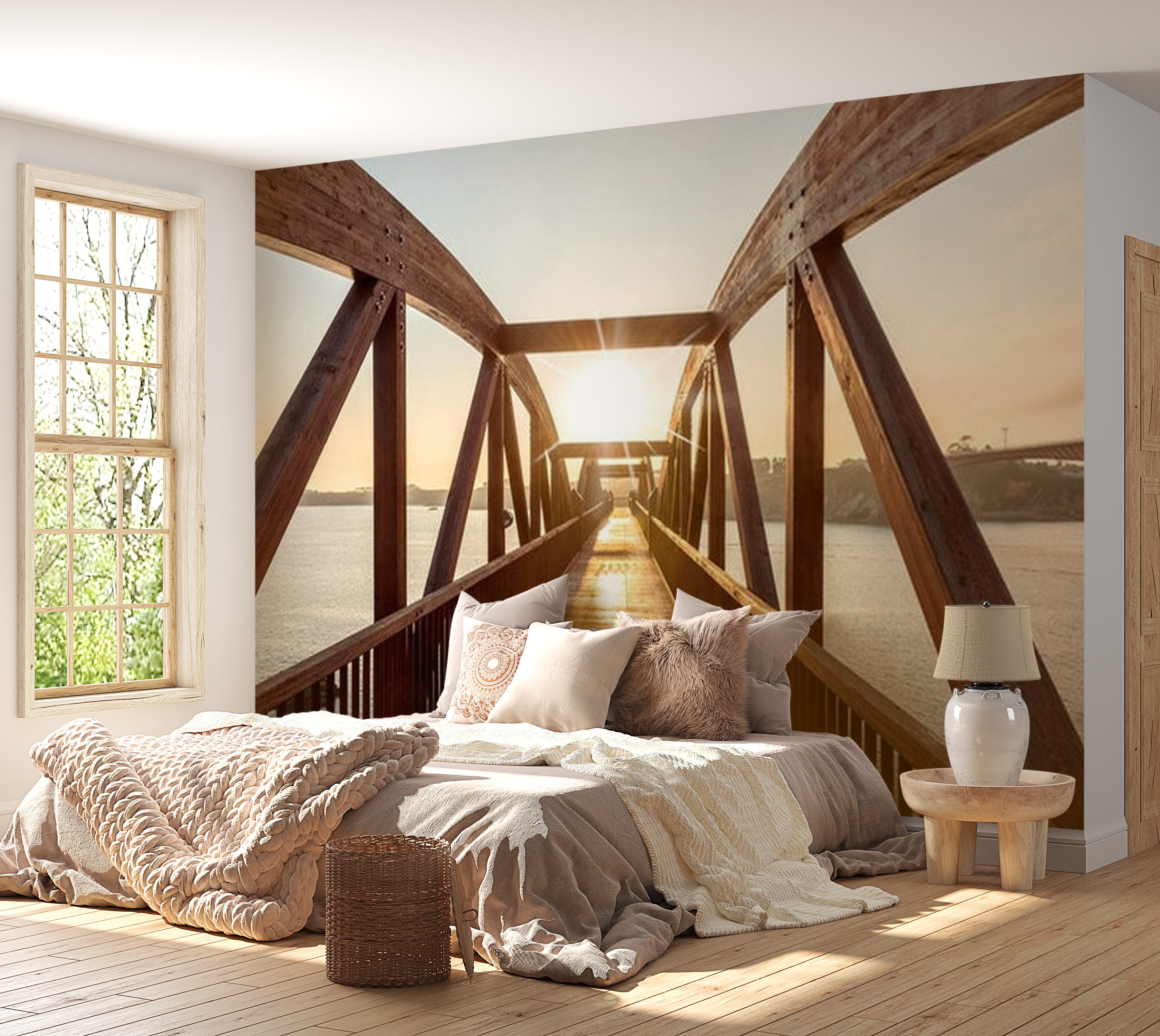 Landscape Wallpaper Wall Mural - Wooden Bridge