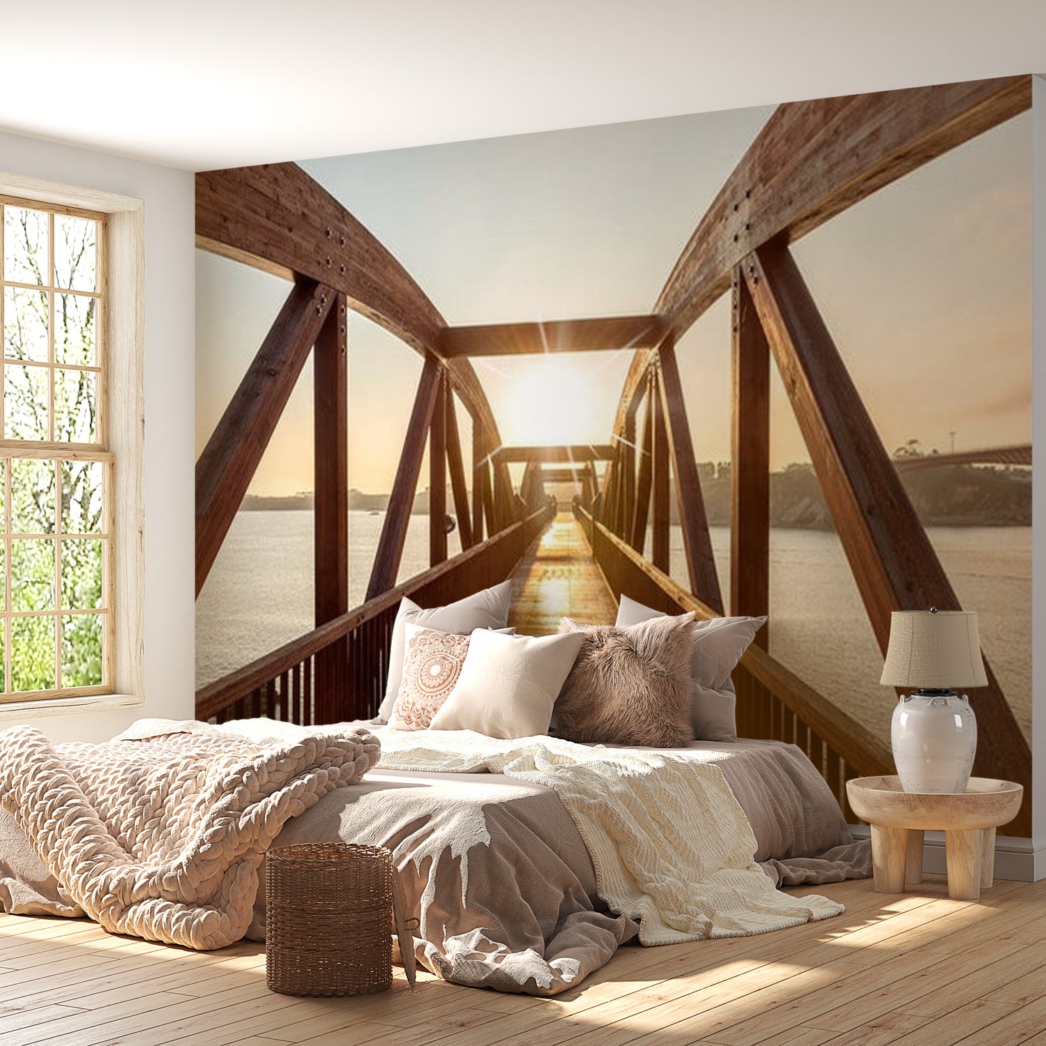 Landscape Wallpaper Wall Mural - Wooden Bridge