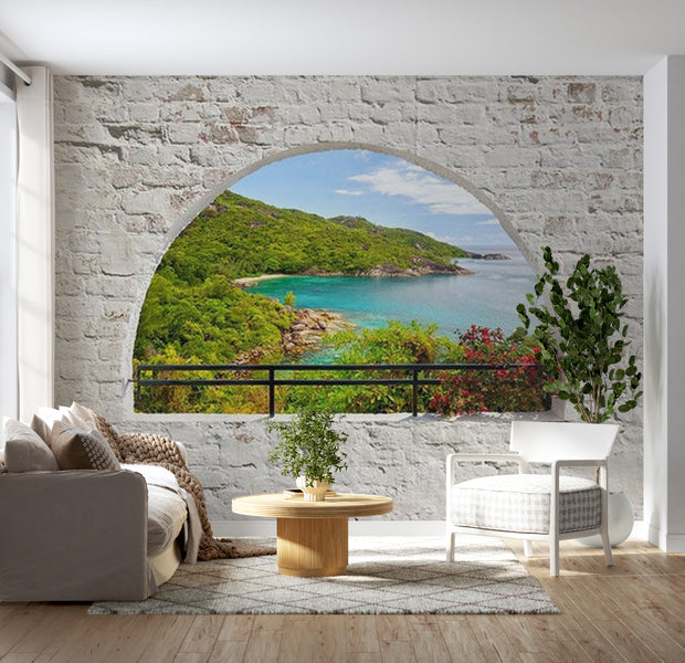 Landscape Wallpaper Wall Mural - Tropical Window View