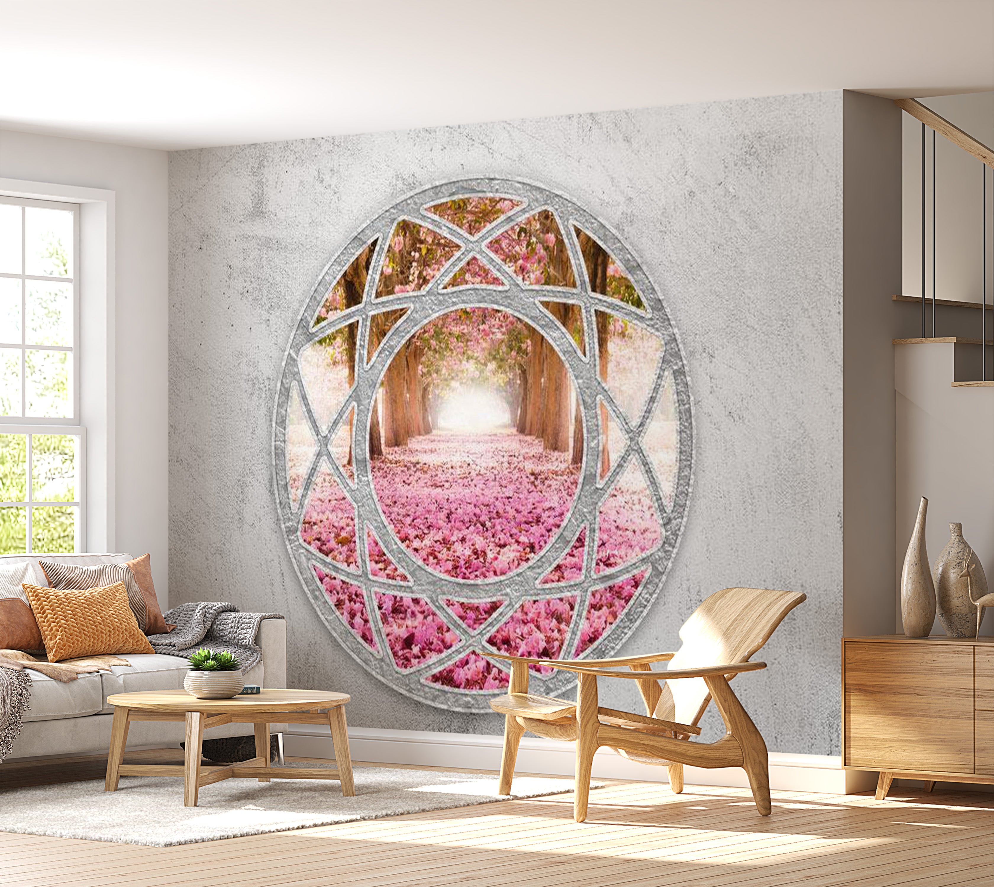 Landscape Wallpaper Wall Mural - Floral Window View