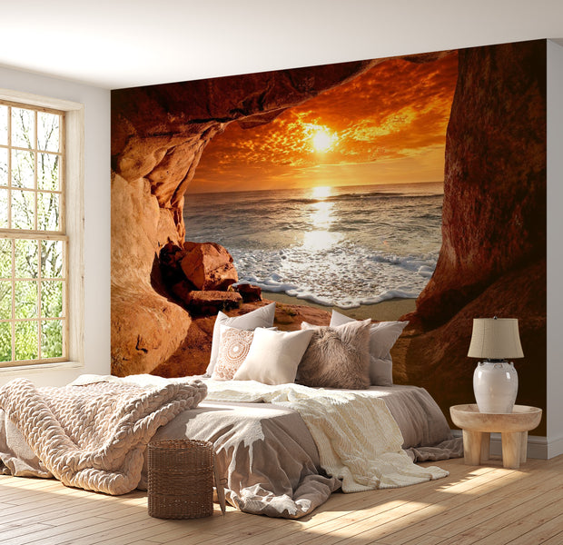 Landscape Wallpaper Wall Mural - Beach Cave Sunset