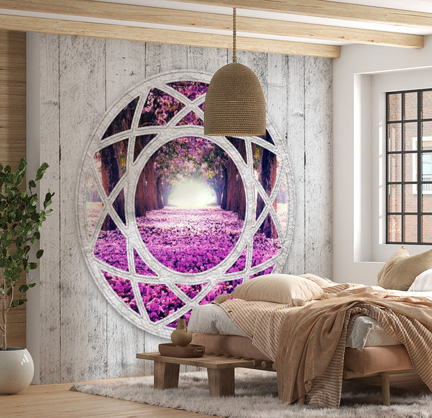Landscape Wallpaper Wall Mural - Fuchsia Window View
