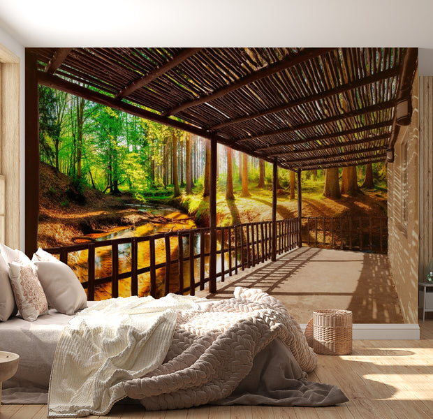 Landscape Wallpaper Wall Mural - Forest Cabin