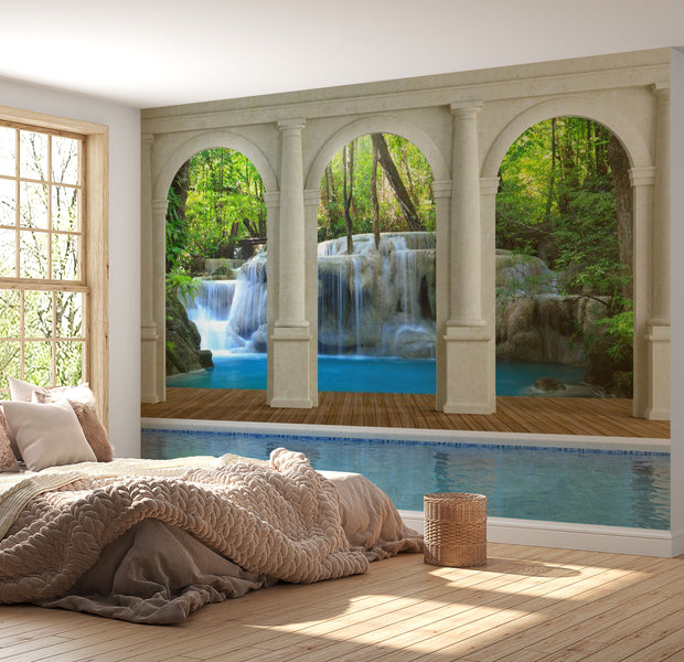 Landscape Wallpaper Wall Mural - Waterfall Pool View