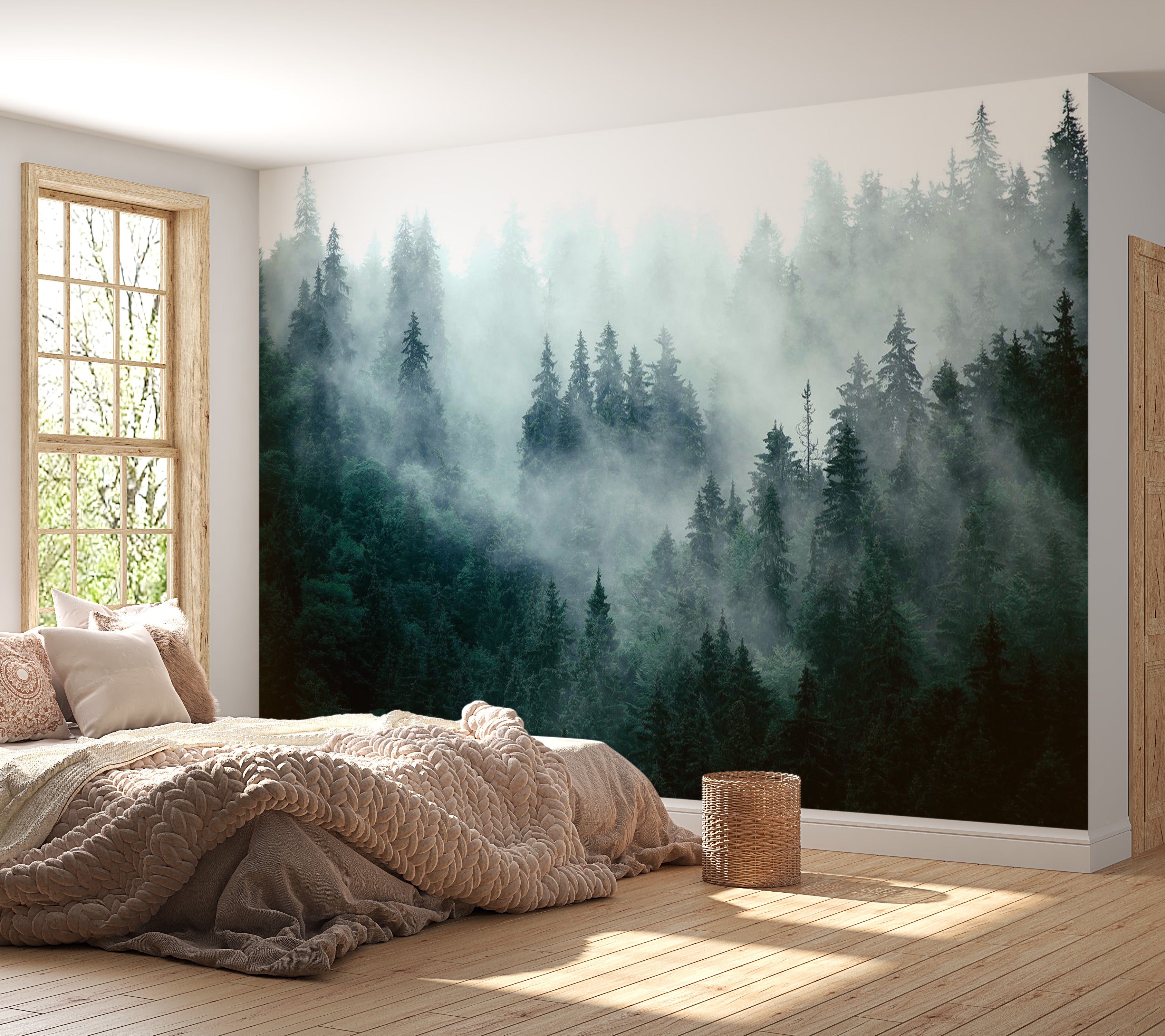 Landscape Wallpaper Wall Mural - Mountain Forest Dark Green