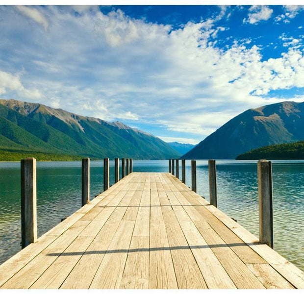 Landscape Wallpaper Wall Mural - Mountain Lake Bridge