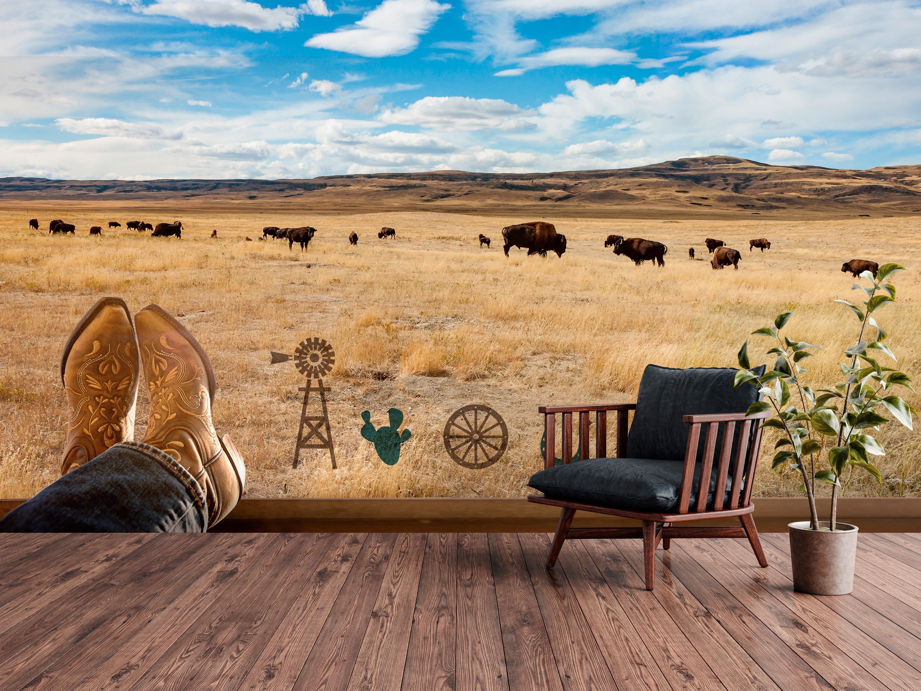 Landscape Wallpaper Wall Mural - Texas Ranch-Tiptophomedecor