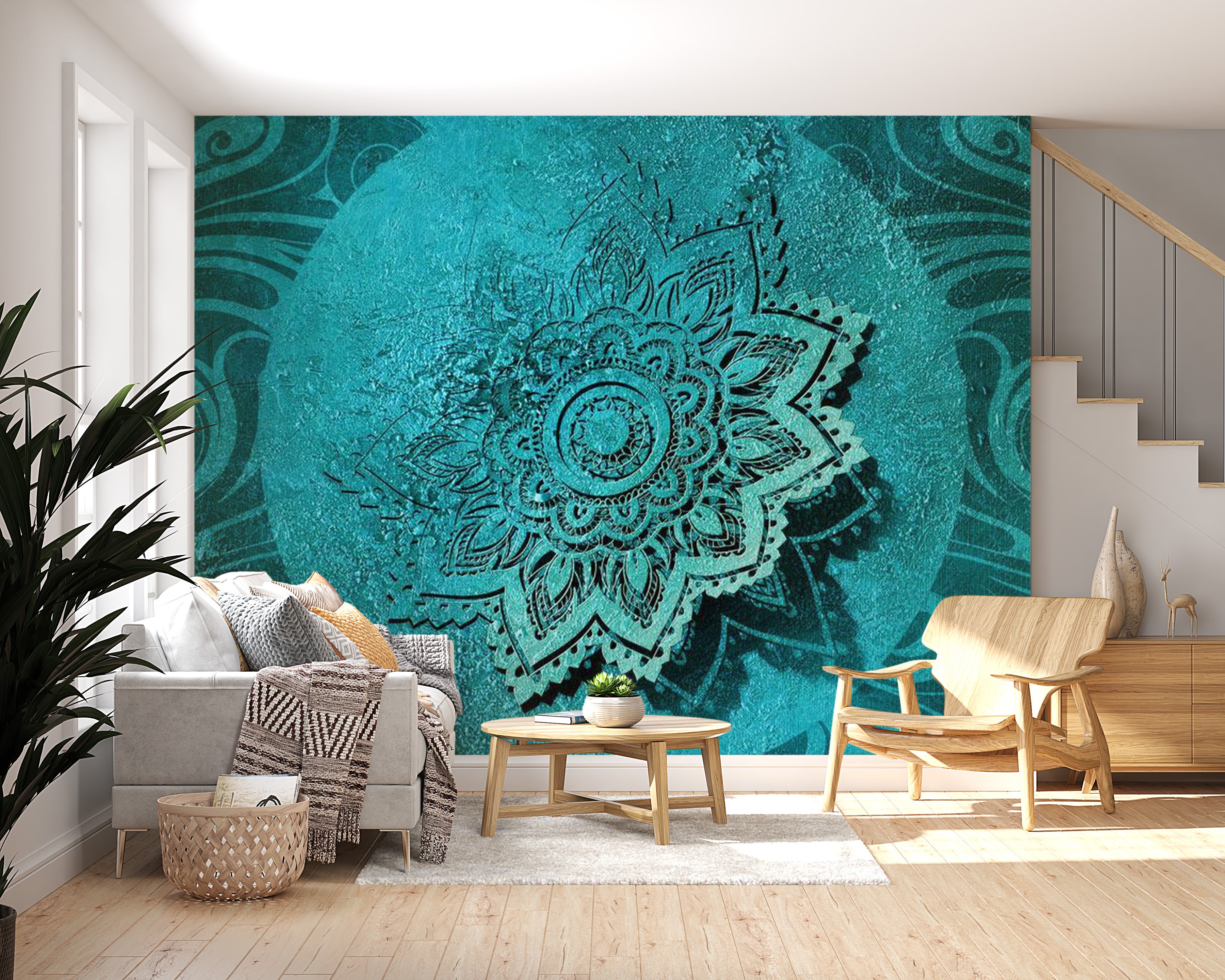 Mandala Wallpaper Wall Mural - Azure Flower