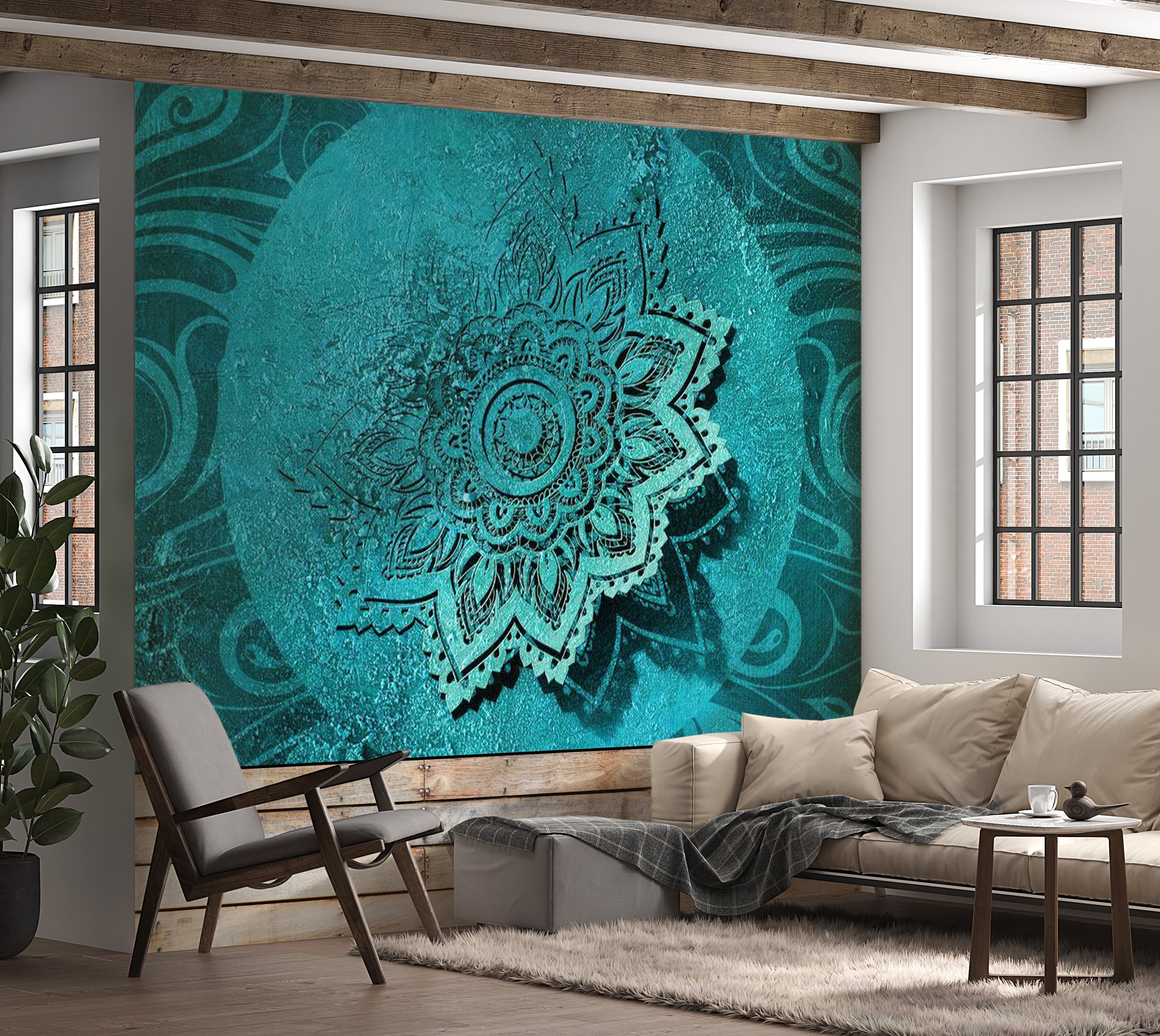 Mandala Wallpaper Wall Mural - Azure Flower