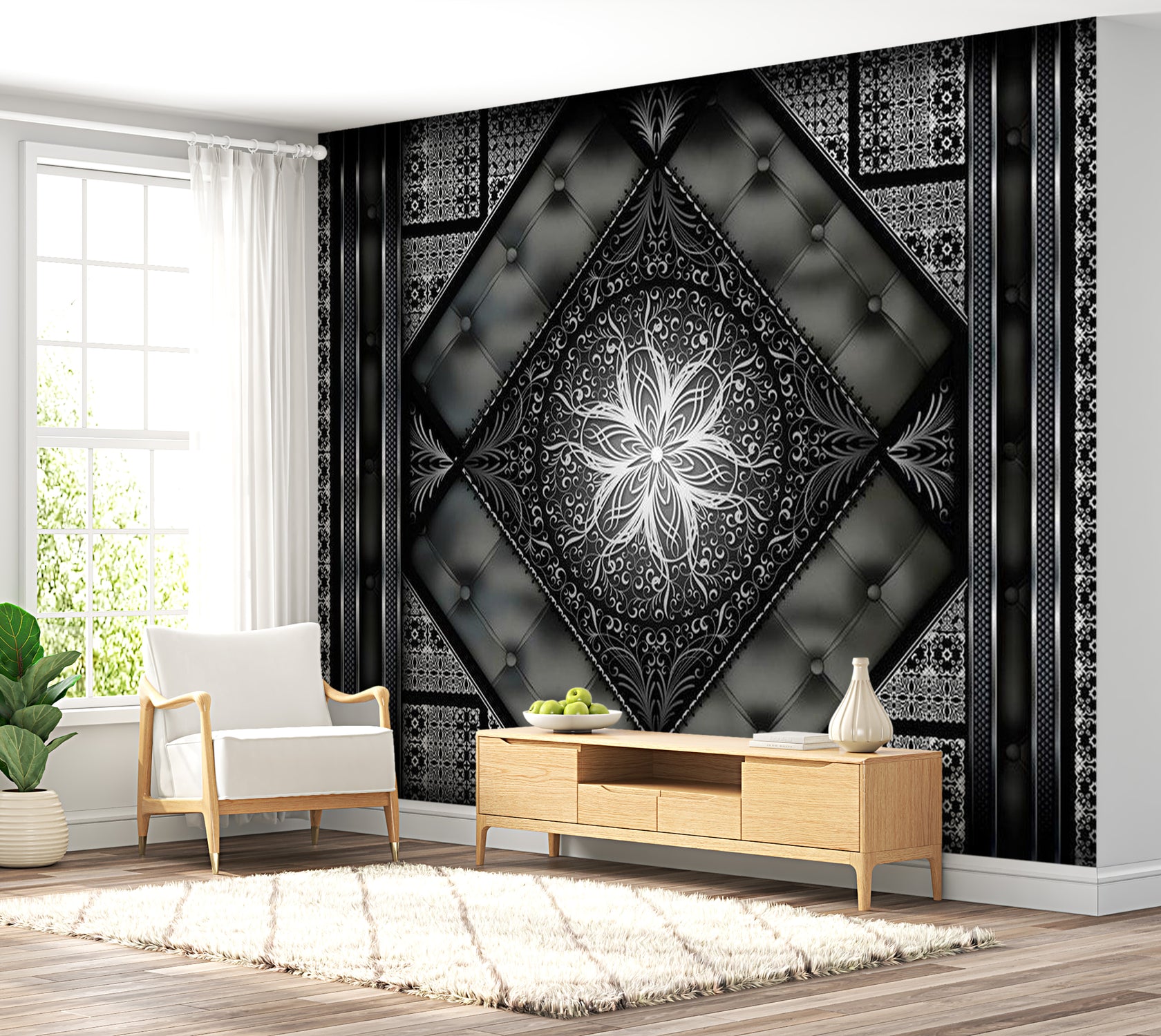 Mandala Wallpaper Wall Mural - Black Mosaic