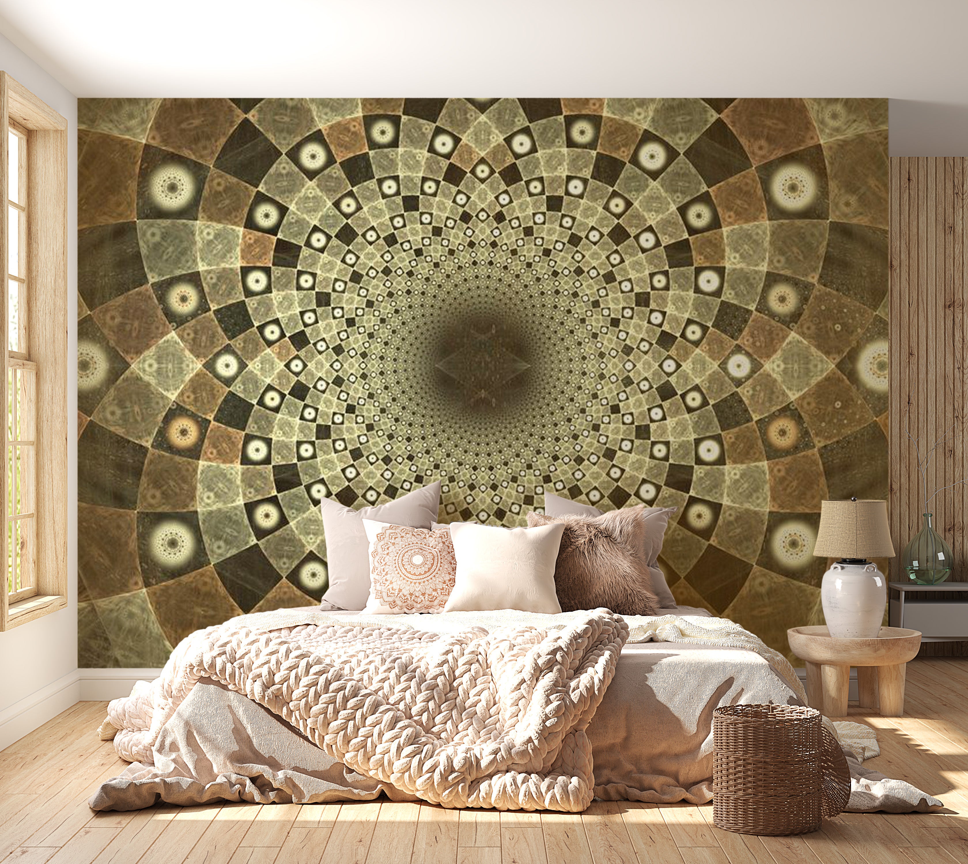 Mandala Wallpaper Wall Mural - Brown Mosaic