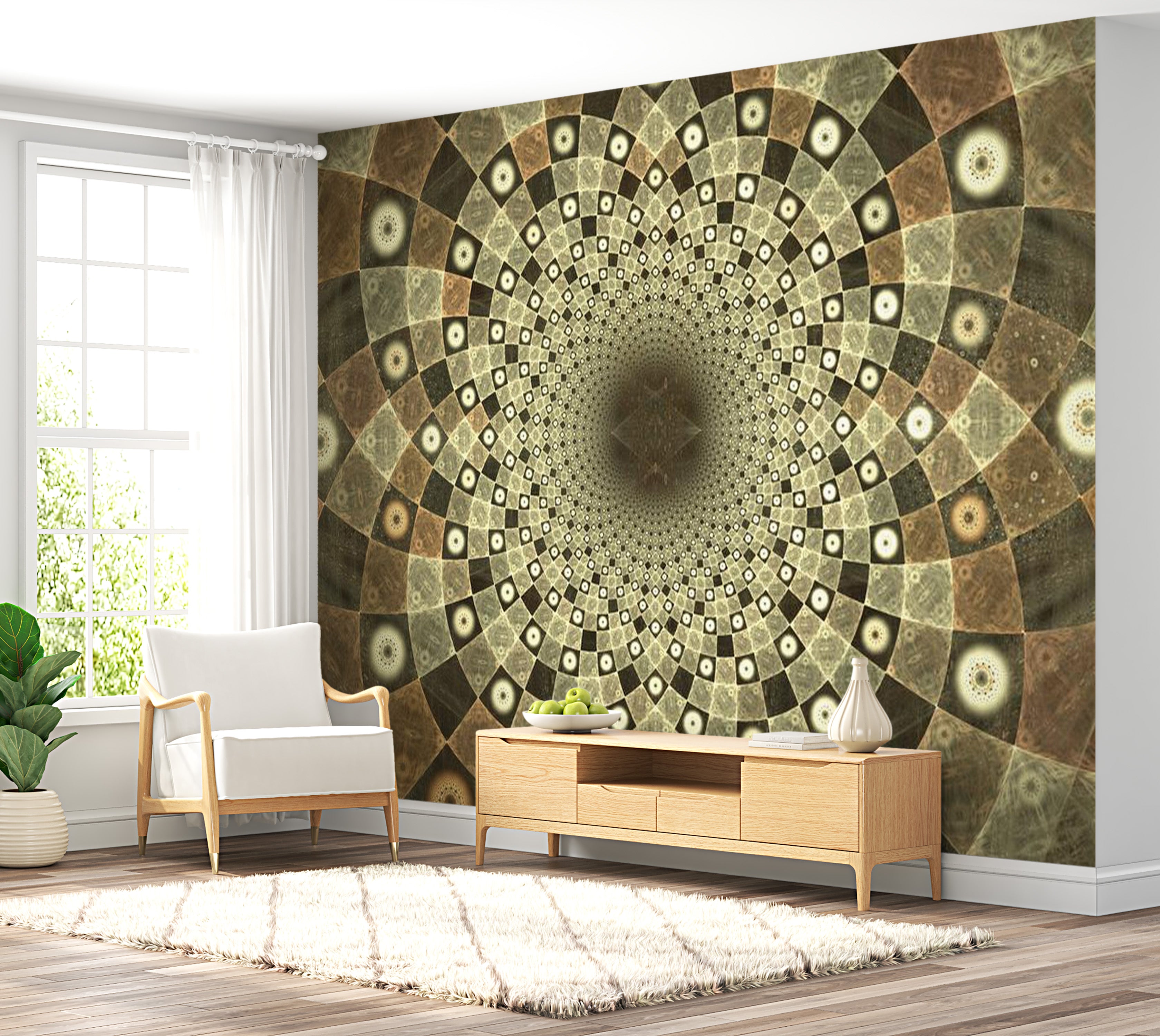 Mandala Wallpaper Wall Mural - Brown Mosaic