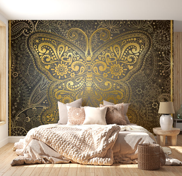 Mandala Wallpaper Wall Mural - Golden Butterfly