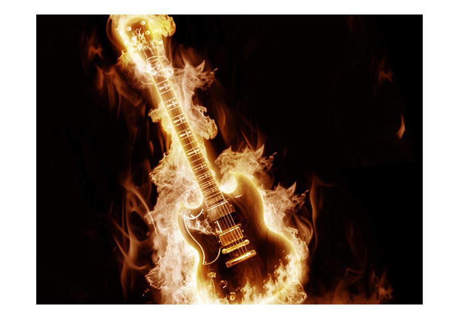 Music Wallpaper Wall Mural - Flaming Guitar