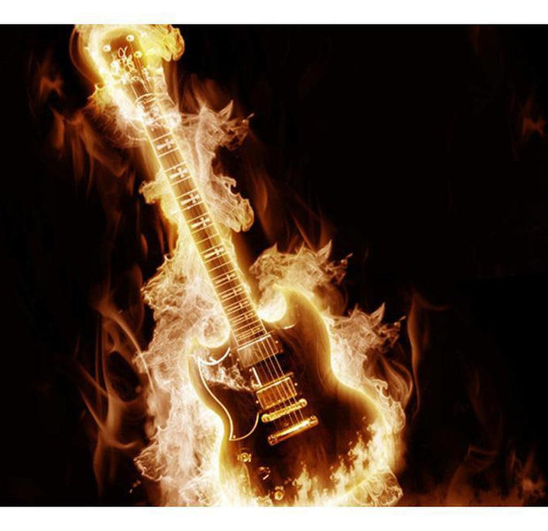 Music Wallpaper Wall Mural - Flaming Guitar