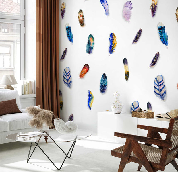 Repeating Wallpaper Roll - Coloured Feathers