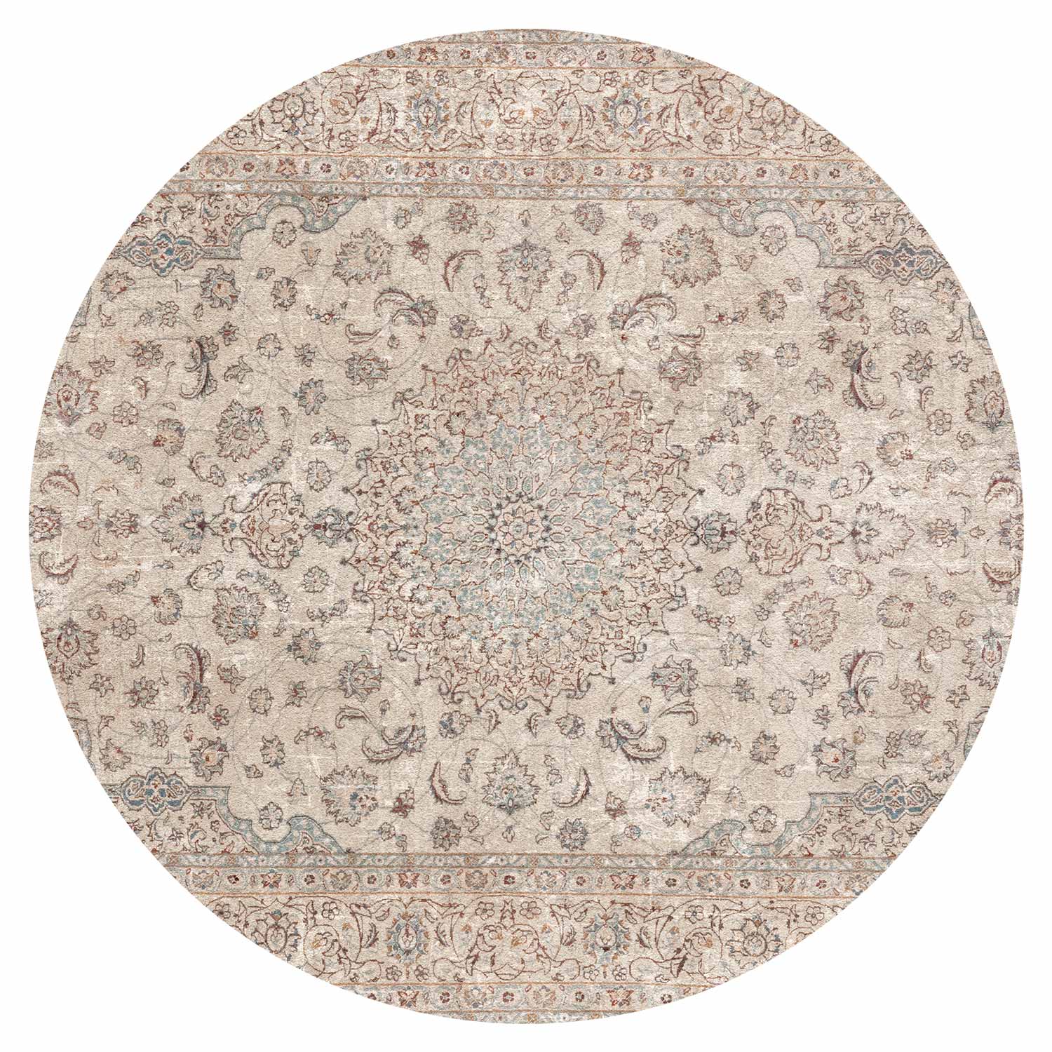 Round Wall Mural - Sand Carpet - Worn Persian Carpet With Rich Decorative Motifs