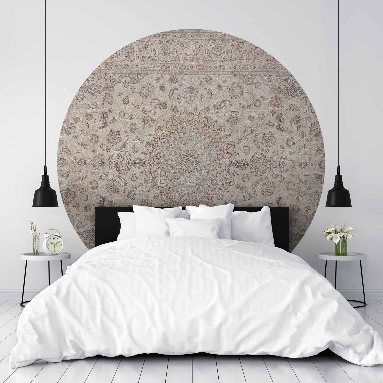 Round Wall Mural - Sand Carpet - Worn Persian Carpet With Rich Decorative Motifs