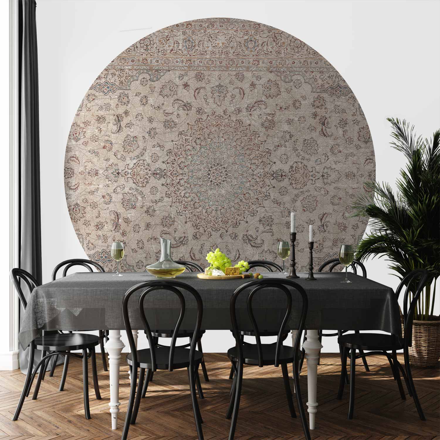 Round Wall Mural - Sand Carpet - Worn Persian Carpet With Rich Decorative Motifs