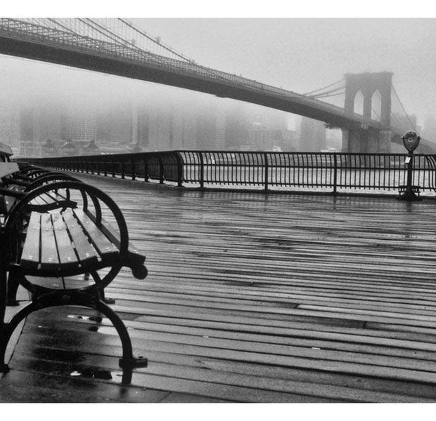 New York Wallpaper Wall Mural - A Foggy Day On The Brooklyn Bridge
