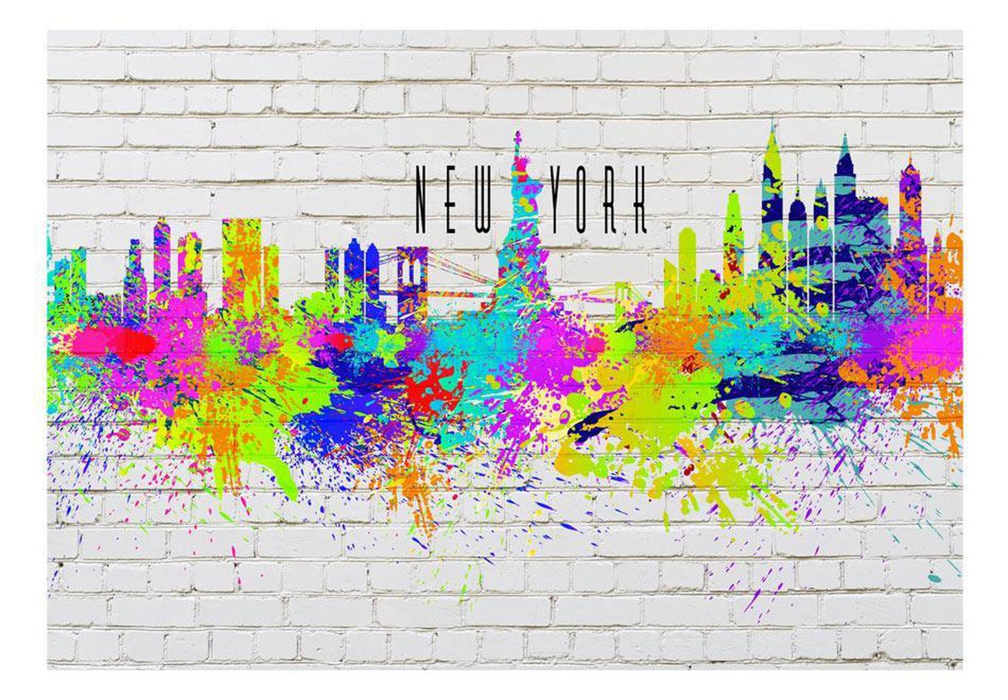 New York Wallpaper Wall Mural - Colors Of New York On Brick Wall