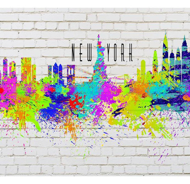 New York Wallpaper Wall Mural - Colors Of New York On Brick Wall