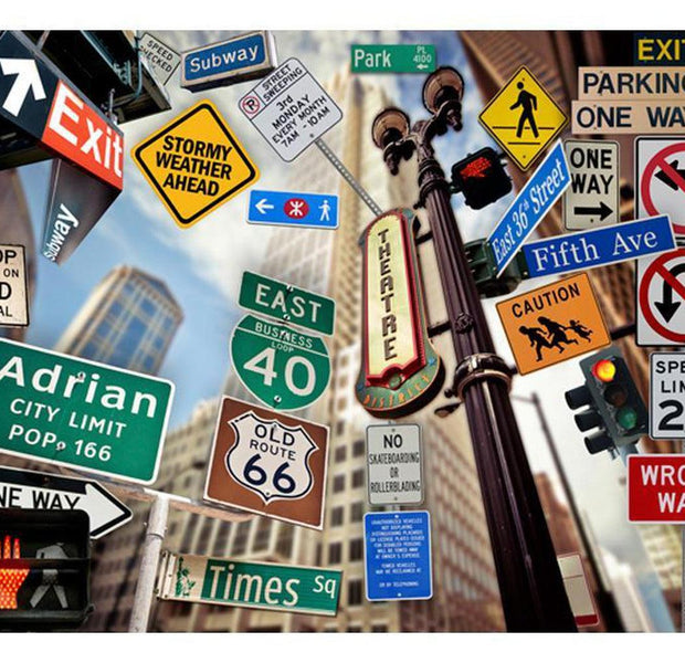 New York Wallpaper Wall Mural - New York Signposts