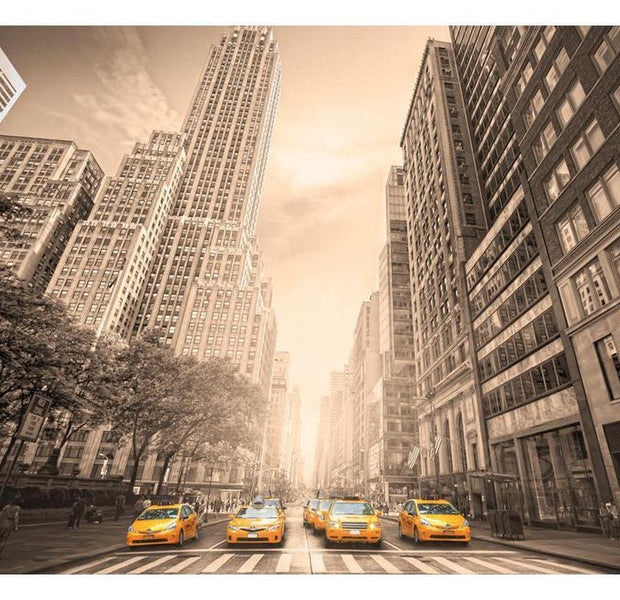 New York Wallpaper Wall Mural - New York Taxi - Sepia