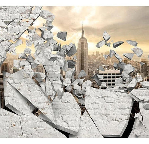 New York Wallpaper Wall Mural - NYC Behind Broken Wall