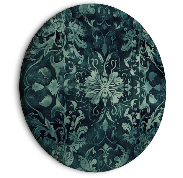 Round Canvas Print - Oriental Pattern Carpet: Emerald Ornaments and Worn Patterns