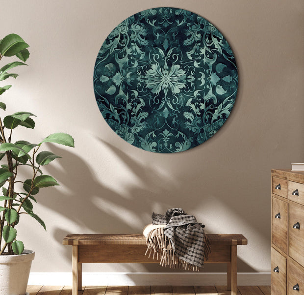 Round Canvas Print - Oriental Pattern Carpet: Emerald Ornaments and Worn Patterns