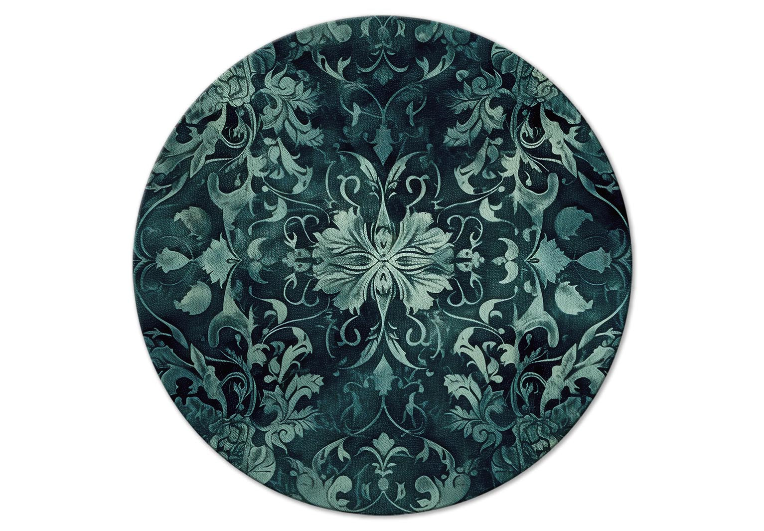 Round Canvas Print - Oriental Pattern Carpet: Emerald Ornaments and Worn Patterns