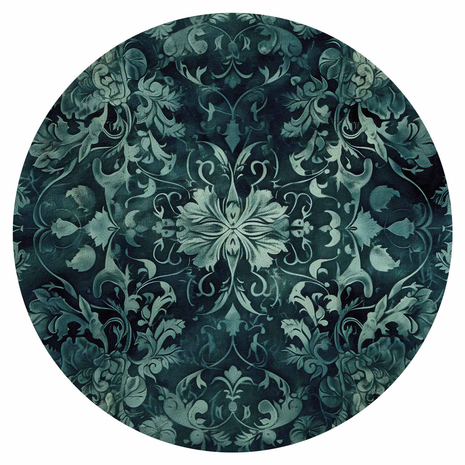 Round Wall Mural - Oriental Carpet Pattern: Emerald Ornaments And Worn Patterns