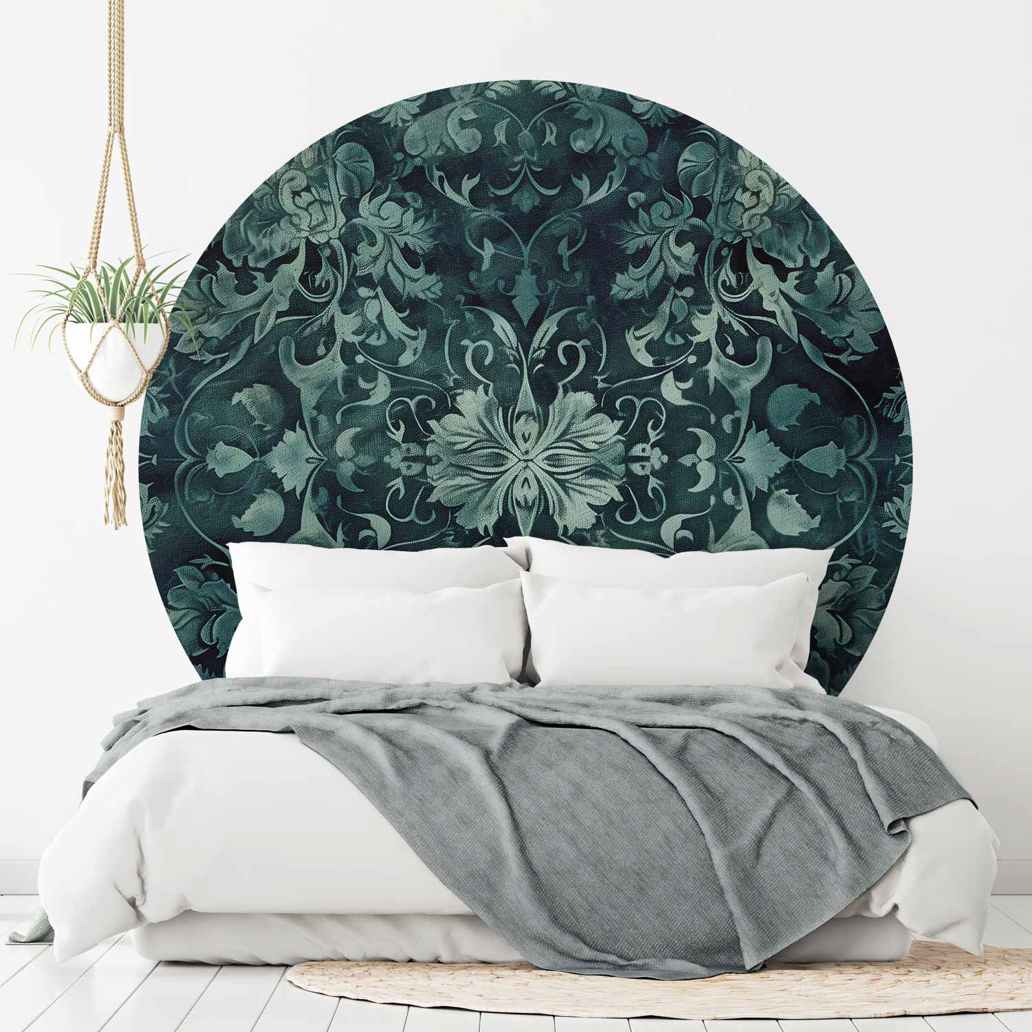 Round Wall Mural - Oriental Carpet Pattern: Emerald Ornaments And Worn Patterns