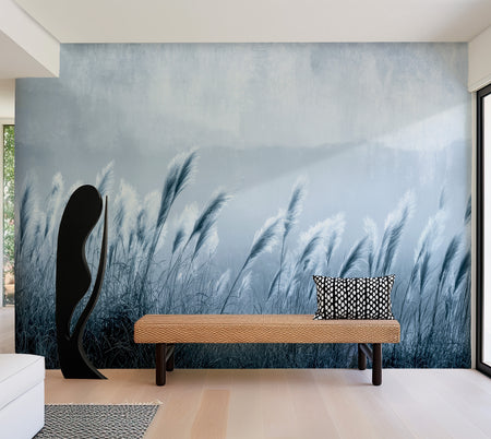 Premium Wallpaper Wall Mural - Minimalist Blue Gray Pampas