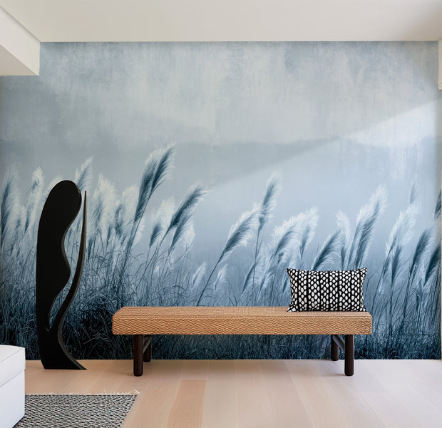 Premium Wallpaper Wall Mural - Minimalist Blue Gray Pampas
