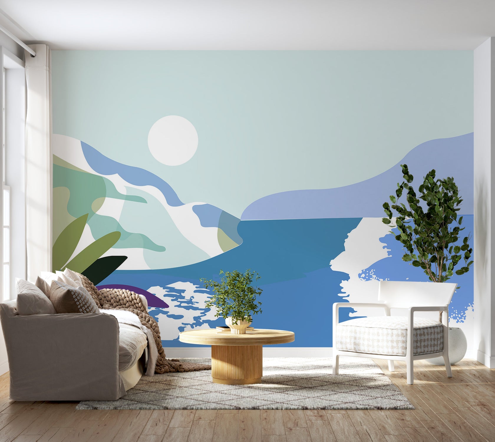 Peel & Stick Abstract Wall Mural - Modern Sea & Mountains - Removable Wall Decals-Tiptophomedecor