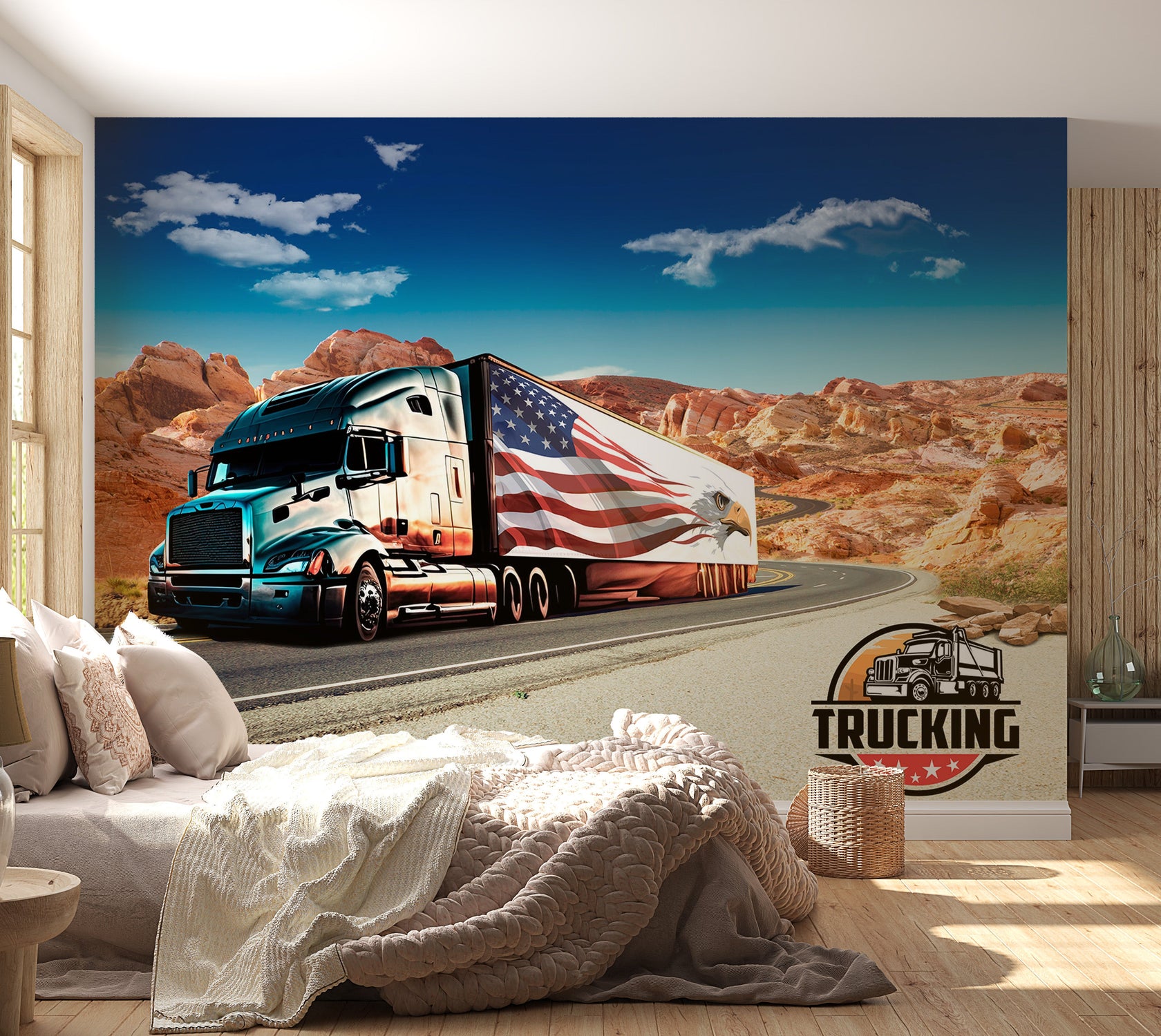 Peel & Stick Americana Wall Mural - Eagle Truck - Removable Wall Decals-Tiptophomedecor