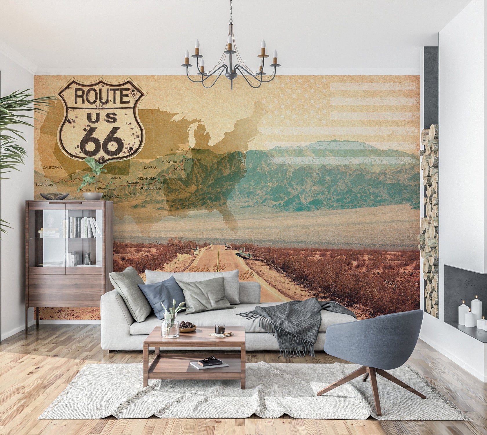 Peel & Stick Americana Wall Mural - Ride Route 66 - Removable Wall Decals-Tiptophomedecor