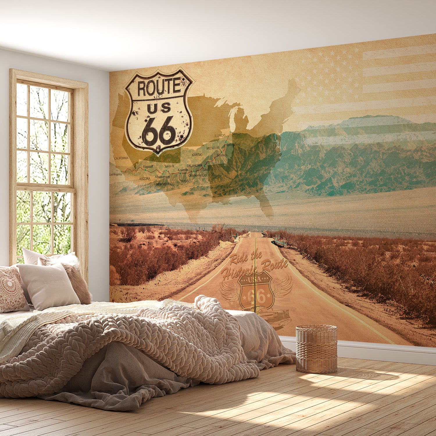 Peel & Stick Americana Wall Mural - Ride Route 66 - Removable Wall Decals-Tiptophomedecor