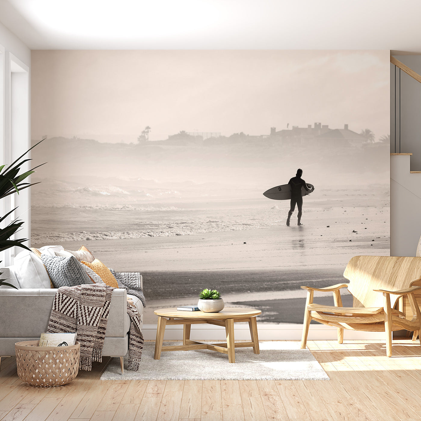 Peel & Stick Beach Wall Mural - Surfer by the Ocean - Removable Wall Decals-Tiptophomedecor
