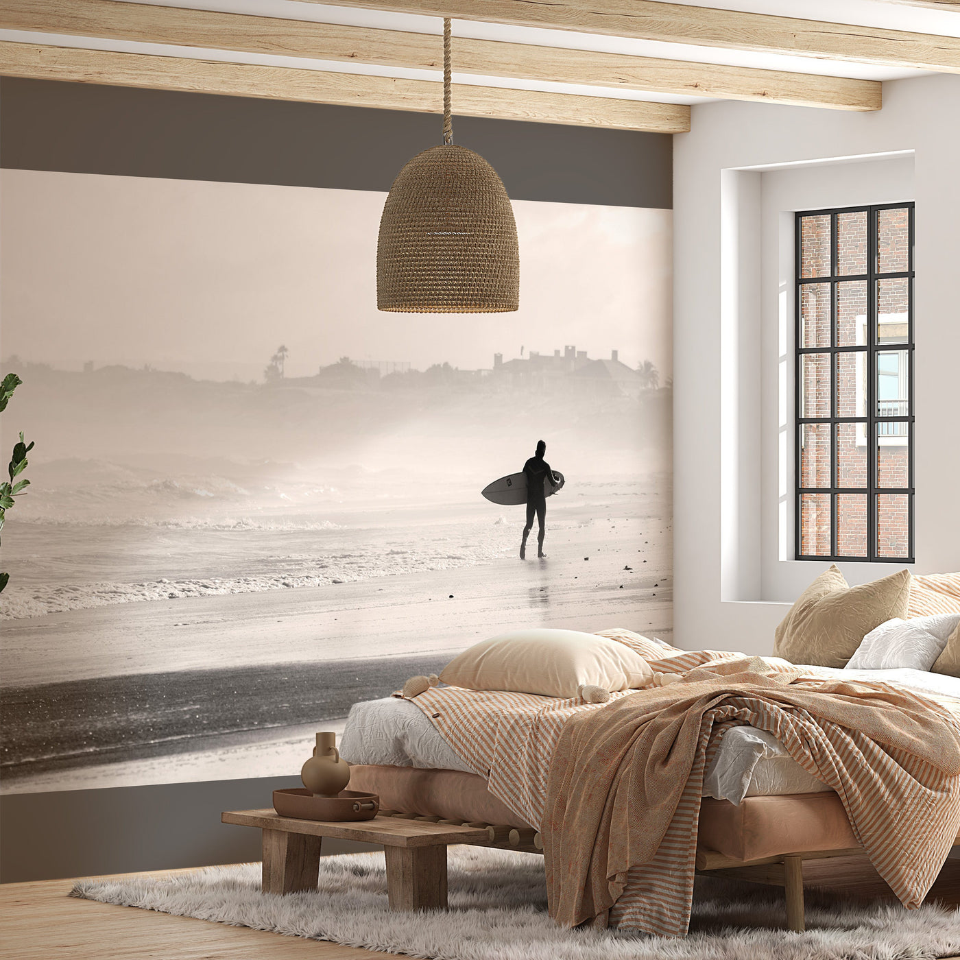 Peel & Stick Beach Wall Mural - Surfer by the Ocean - Removable Wall Decals-Tiptophomedecor