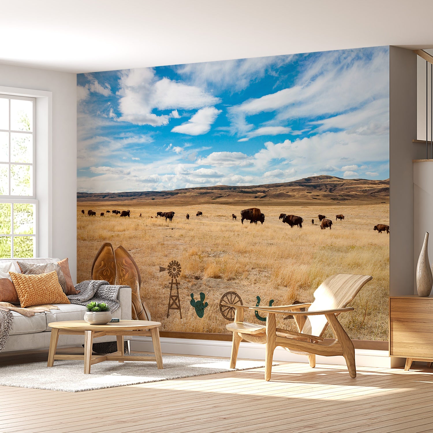 Peel & Stick Landscape Wall Mural - Texas Ranch - Removable Wall Decals-Tiptophomedecor