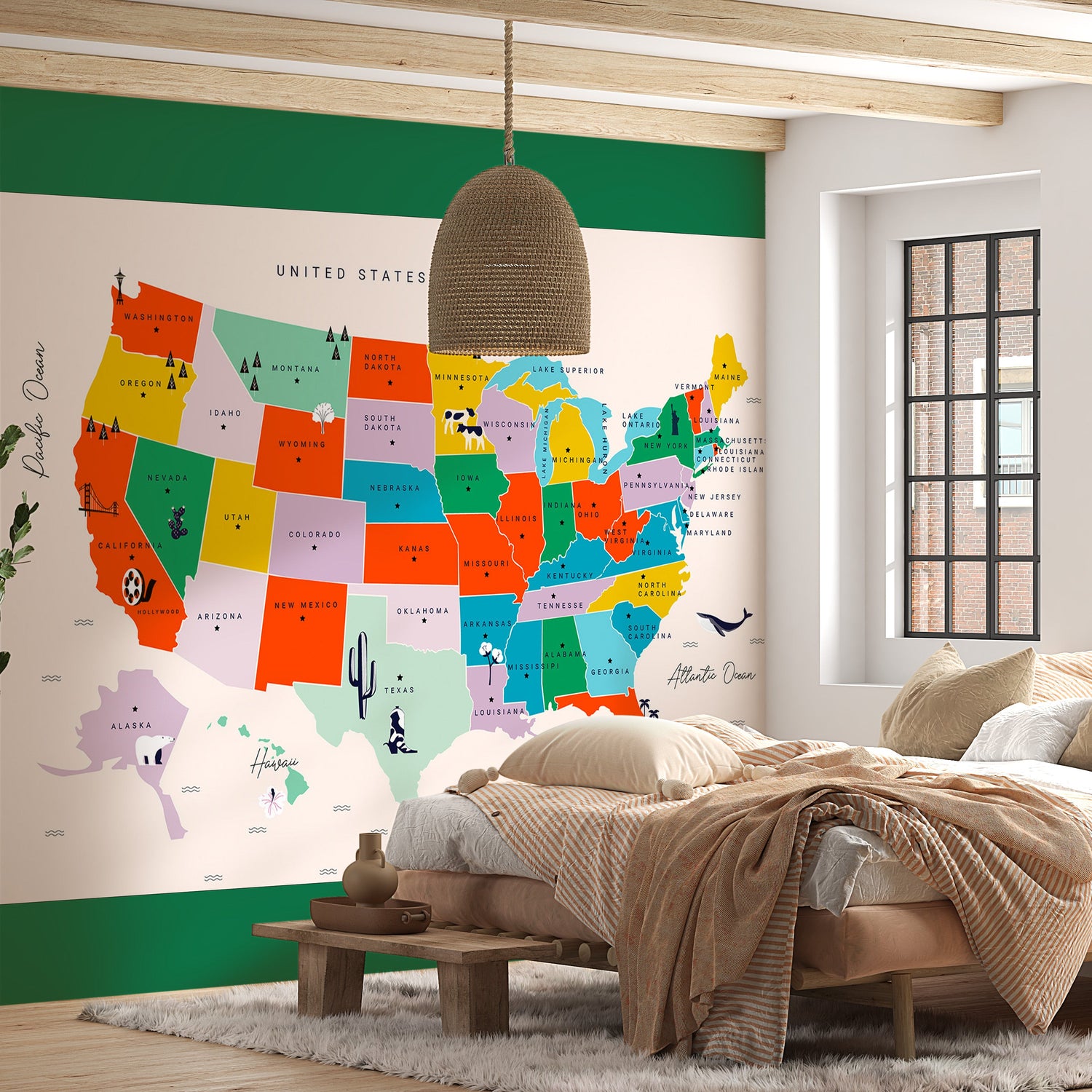 Peel & Stick Map Wall Mural - US Map With State Names - Removable Wall Decals-Tiptophomedecor