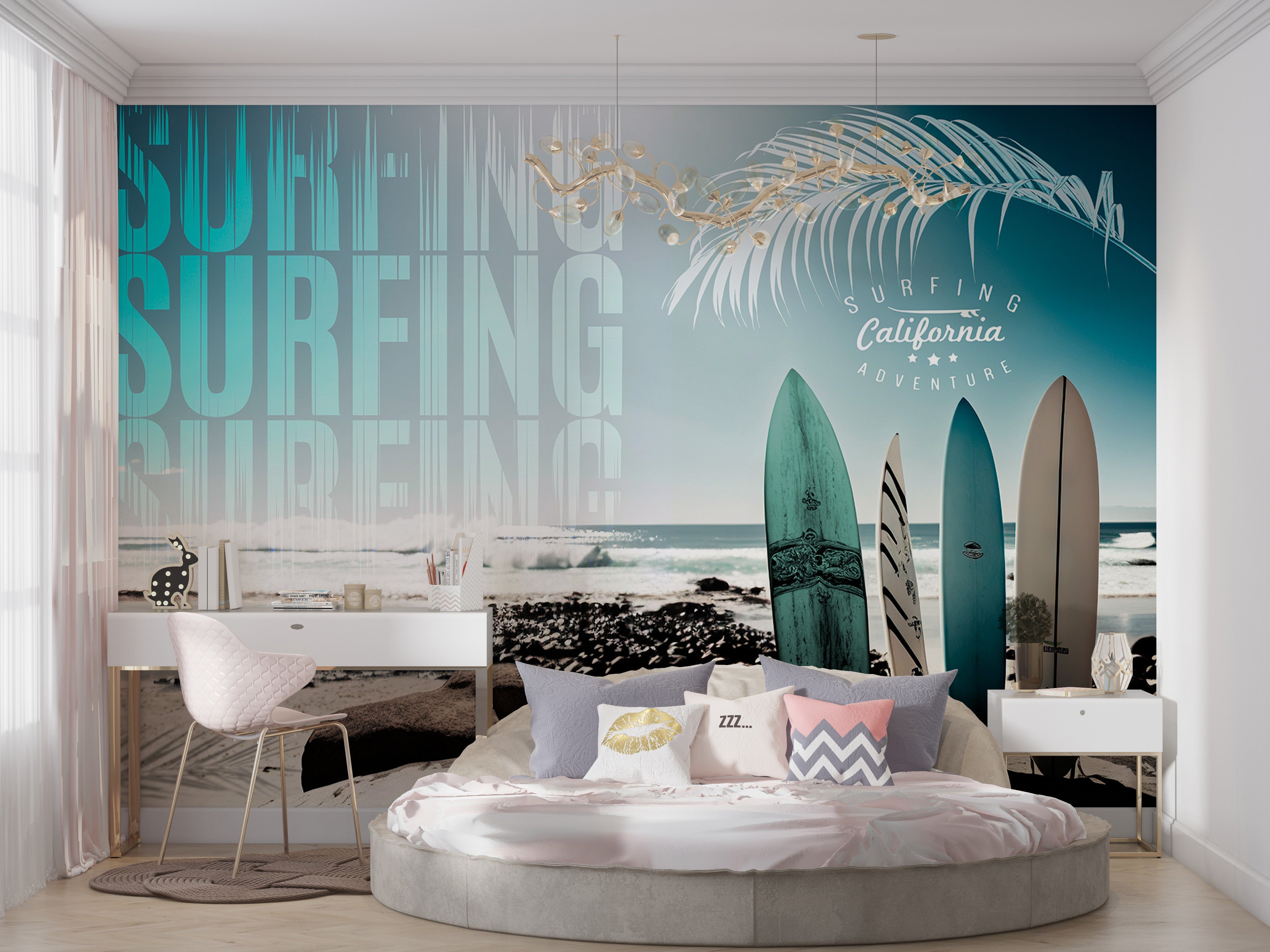 Peel & Stick Surf Wall Mural - California Surfing Adventure - Removable Wall Decals-Tiptophomedecor