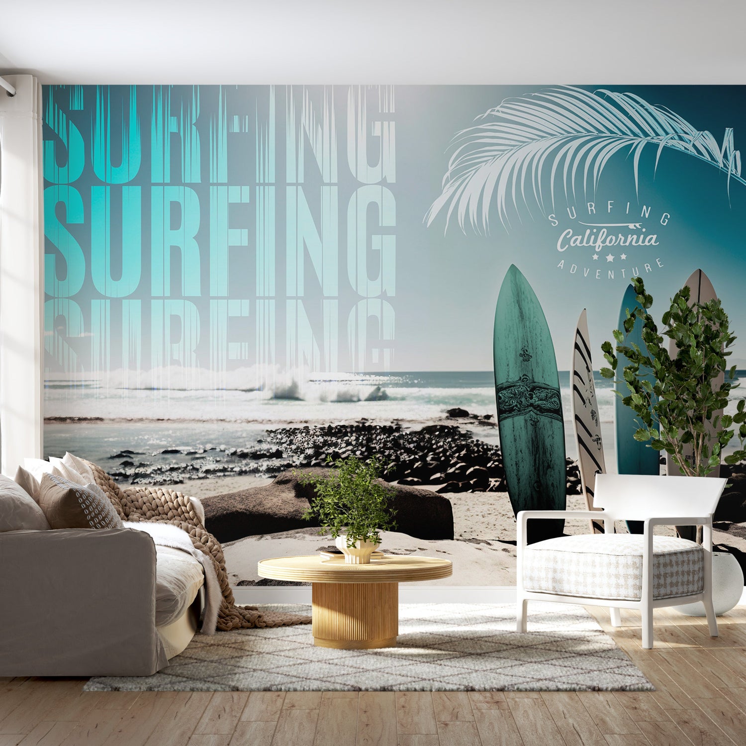 Peel & Stick Surf Wall Mural - California Surfing Adventure - Removable Wall Decals-Tiptophomedecor