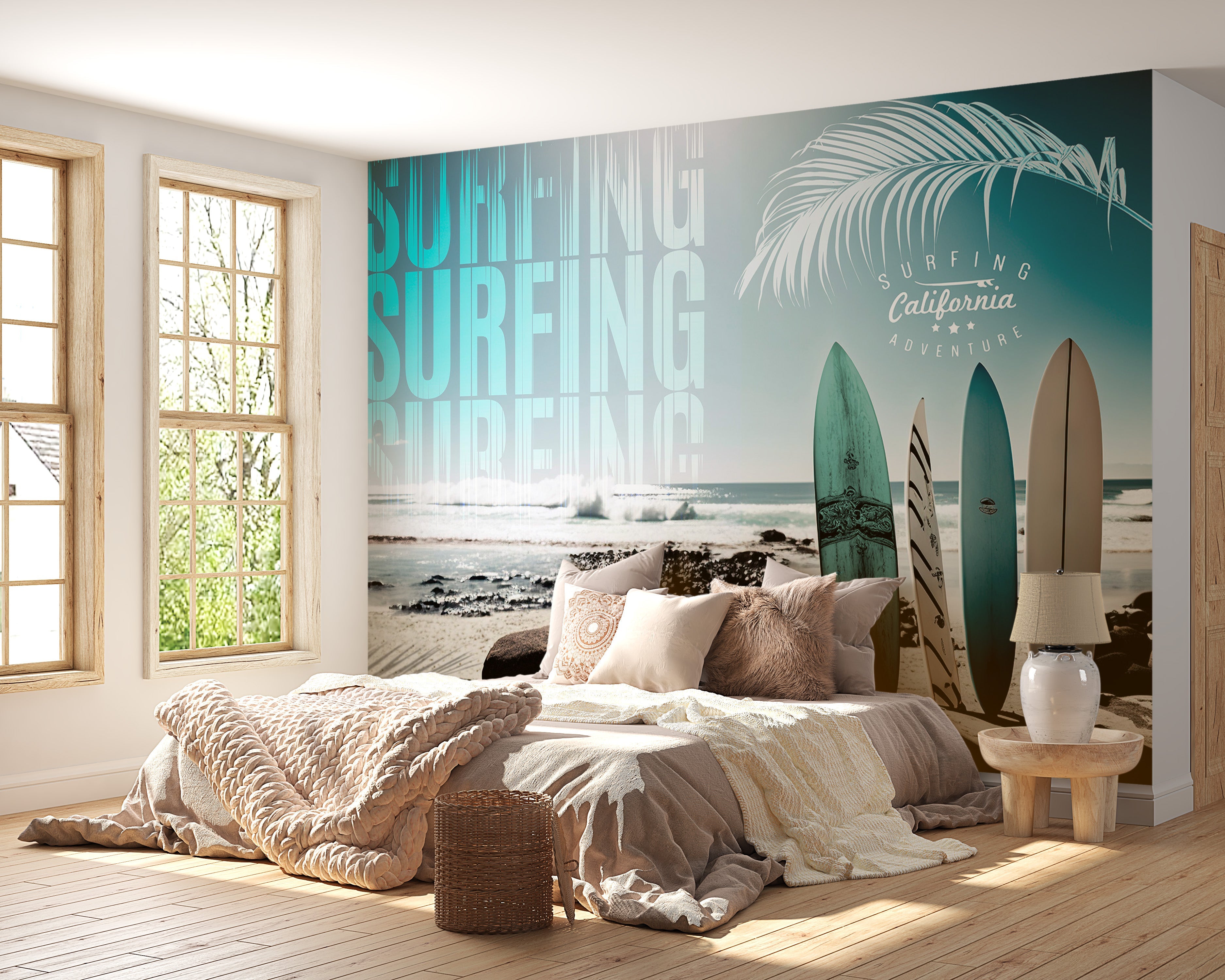 Peel & Stick Surf Wall Mural - California Surfing Adventure - Removable Wall Decals-Tiptophomedecor